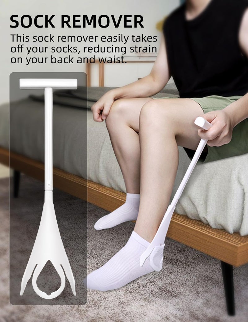 MarginZen Sock Aid Device for Seniors and Shoe Horn Kit - Sock Helper Easy On and Off, Sock Assistant Device No Bending, Adjustable Extended Long Shoe Horn Back Scratcher for Senior - Image 2